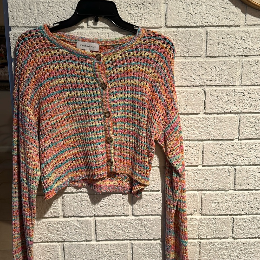 Worn once Something Navy colorful crochet